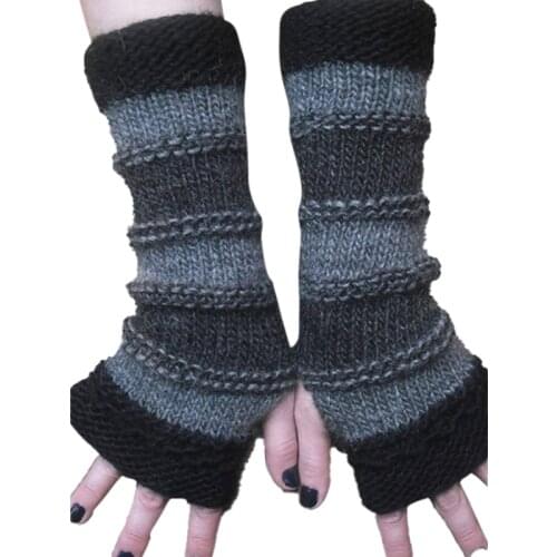 Fashion Knitted Long Gloves for Women Warm Winter Comfortable Mittens Black Grey Sleeve