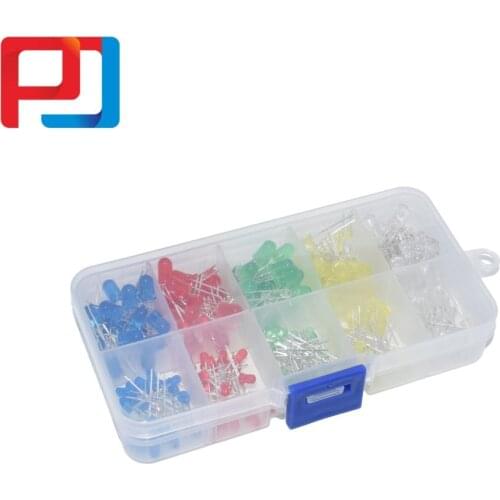 200PC/Set 3MM 5MM Led Kit With Box Mixed Color Red Green Yellow Blue White Light Emitting Diode Assortment 20PCS Each New