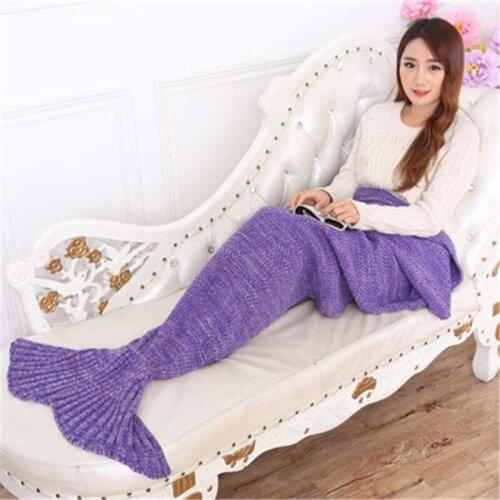 195X90cm Yarn Knitted Mermaid Tail Blanket Super Soft Sleeping Bed Handmade Crochet Anti-Pilling Portable Blanket Sleeping Bag