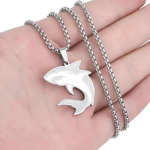 Cxwind Stainless Steel Shark Charm Pendant Chain Necklace Creatively Ocean Shark Fish Necklaces Lover Gift for Women Jewelry