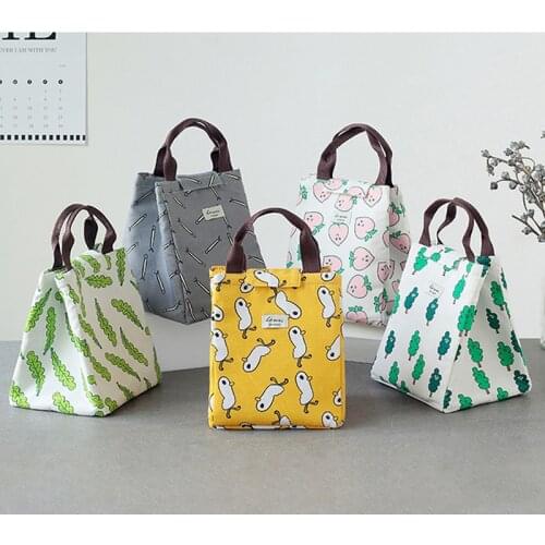 Cartoon Prints Portable Canvas Lunch Bag Large Capacity Container Thermal Insulated Cooler Bag For Women Men Kid Food Pouch Tote