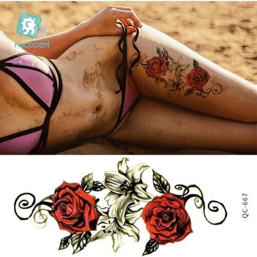 Rocooart Rose Flower Jewelry Water Transfer Tattoo Stickers Women Chest Art Temporary Tattoo Girl Waist Bracelet Flash Tatoos