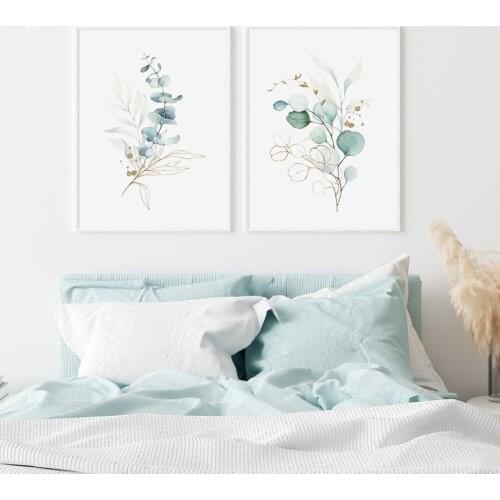 Nordic Abstract Gold Green Leaves Watercolor Posters Canvas Painting Wall Art Prints Picture for Living Room Interior Home Decor