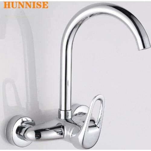 Single Handle Hot and Cold Kitchen Sink Mixer Wall Mounted Chrome Copper Kitchen Water Faucet Bathroom Sink Water Faucet