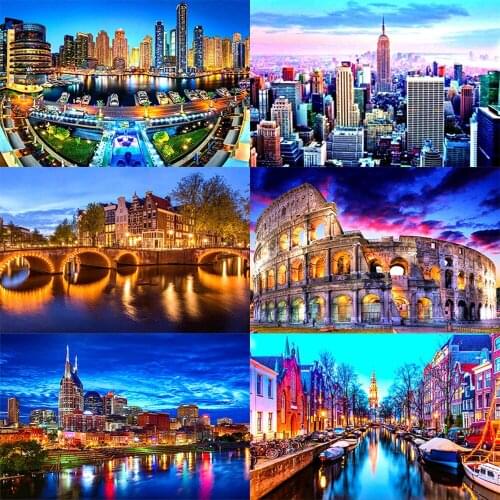 XUEQIXIAOZU Full Round the view of the city Diamond embroidery 5D DIY Diamond painting Diamond mosaic painting gifts 2020 New