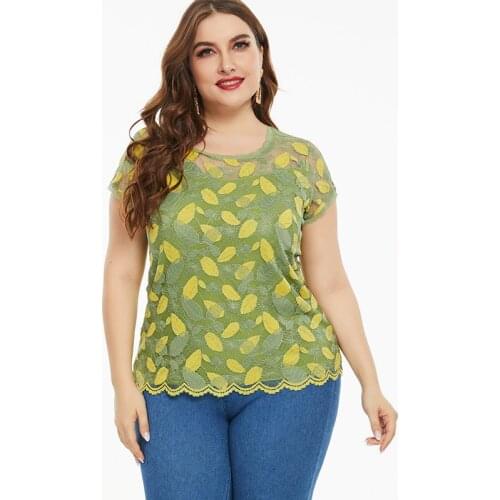 2021 Summer Women Short sleeve Color Lace top and blouset fashion ladies Casual clothes Plus Size Womens Hollow Tops