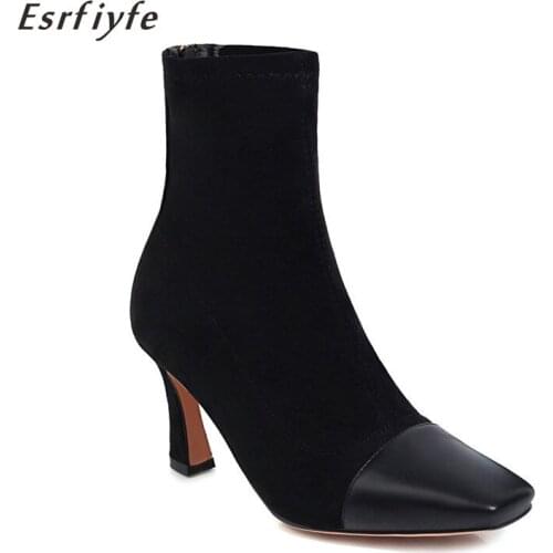 ESRFIYFE 2020 New Large Size 34-48 Women Ankle Boots Square Toe High Heel Boots Party Women Shoes Female Sexy Boots Women Black