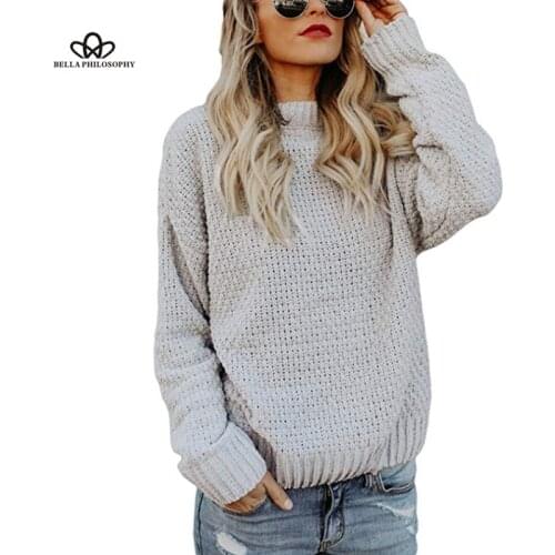 Bella Philosophy 2018 Autumn Winter Solid Women Sweater Pullovers Sweater Female Jumpers Long Sleeve Femme Casual Knitted