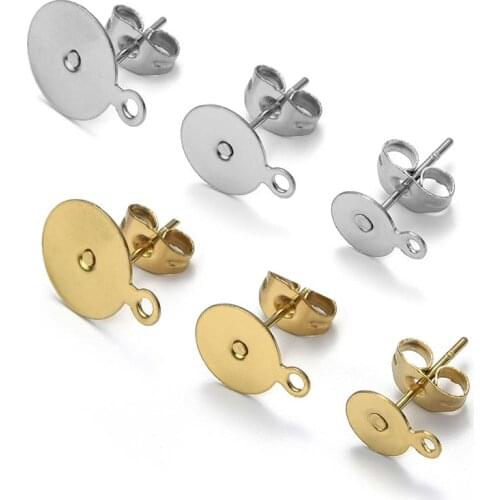 Gold Stainless Steel Stud Earrings Base Handmade Earrings Pins With Earring Plug Findings Ear Back For DIY Jewelry Making