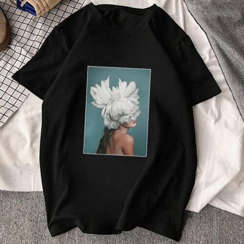 ZZSKYD New Fashion Harajuku Aesthetics Tshirt Women Sexy Flowers Feather Printed Short Sleeve Tops & Tees Casual Couple T Shirts