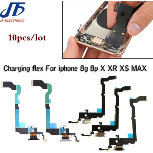 10pcs Charging Flex For iPhone 8 8G plus Xs Max X XR USB Charger Port Dock Connector With Mic Flex Cable Replacement