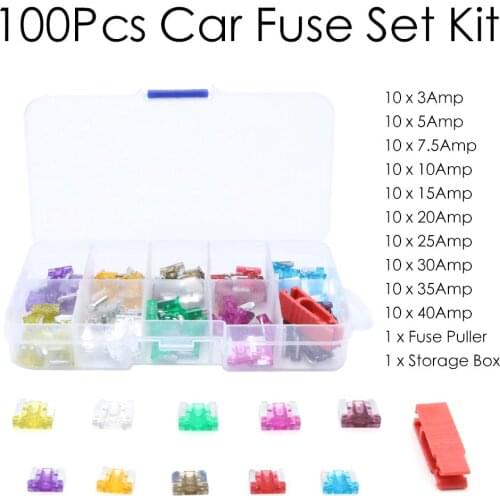100Pcs Assorted Car Truck Mini Low Profile Fuse Micro Blade Fuse Set Kit Micro Mini CAR Insurance Film