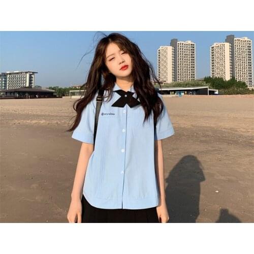 2021 Japanese Style Schoo Student Jk Uniforms for Girls Top Skirts Suit Summer Short Sleeve Girls Cute Solid Color Blue White