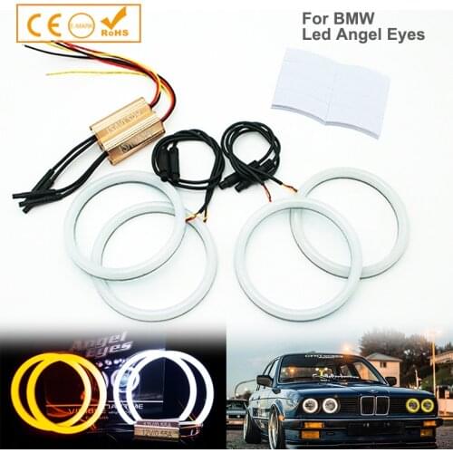 4Pcs (4x120mm) Dual Color White Yellow Led Halo Rings Cotton SMD Angel Eyes Light For BMW E30 E32 E34 3 5 7 Series Car Styling