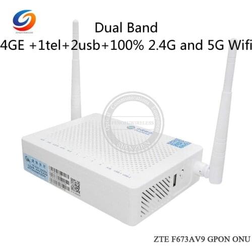 New 4pcs Ont ONU Gpon ZTE F673A V9 Fiber Optic Modem Router Ftth Terminal Dual Band 4GE +1tel+2usb+100% 2.4G/5G Wifi