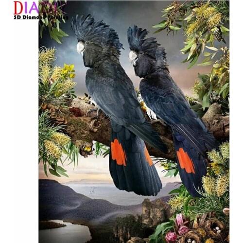 5D DIY Diamond Painting "Black Bird" Full Circle Diamond Embroidered Mosaic Home Wall Decoration Art