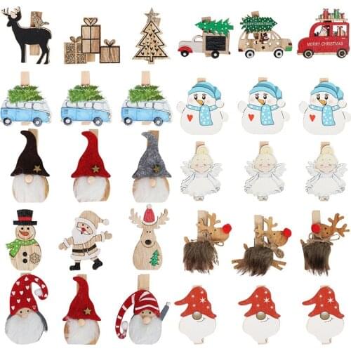 6pcs/lot Christmas Wood Clips santa snowman deer shape Christmas Party Photo Clips Clothespins New Year Decoration Photo Pegs