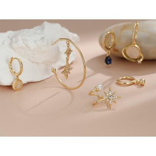 6pcs Female Luxury Crystal Snowflake Earrings Sets Charm Pearl Zircon Wedding Earrings Dainty Gold Color Hoop Earrings For Women