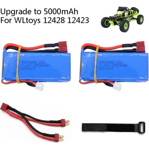 Upgrade to 7.4V 5000mAh lipo battery T plug for Wltoys 12428 12423 RC Car accessory 7.4V 2500mah lipo battery 903480 for RC Toys