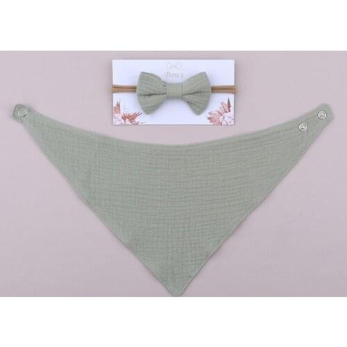 Bandana Burp Baby Girls Elastic Bow Headband Saliva Towel Set Newborn Toddler Bowknot Hair Band Bib Kit Pure Cotton Solid Color