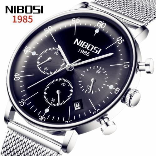 NIBOSI Mens Watches Luxury Brands Casual Mesh Curved Dial Mens Watch Waterproof Ultra Thin Quartz Wristwatch Relogio Masculino