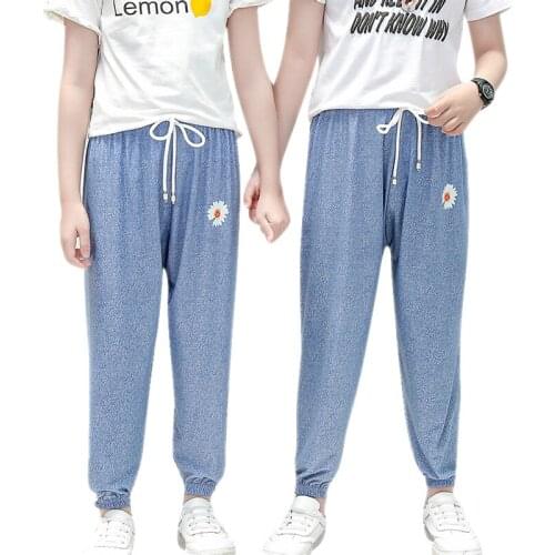 Childrens Trousers Kids Pants Long Full Length Soft Tencel Fiber Daisy Breathable Summer Autumn Boys Girls Pants with Flowers