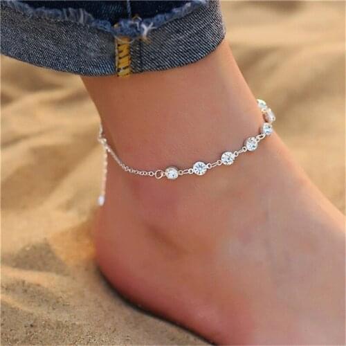 Sleek Minimalist Crystal Anklet Shiny Metal Anklet Womens Anklet Bracelet On The Leg Accessories Jewelry For Women Party