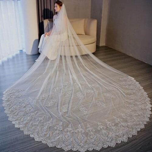 Voile Mariage 3.5*3M Ivory Cathedral Wedding Veil One Layer Lace Edge Long Bridal Veil With Comb Wedding Accessorie Veu de Noiva