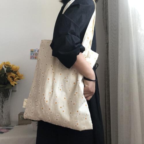 Cotton Cloth Shoulder Bag for Women Vintage Daisy Floral Ladies Small Tote Handbags Retro Flower Female Shopping Messenger Bags
