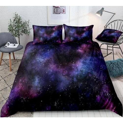 3D Galaxy Bedding Set Outer Space Quilt Cover Queen Home Textiles Blue Purple Universe Duvet Cover Set 3PCS King Dropship Teens