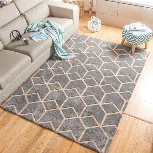 Nordic style geometric pattern carpet for living room, large size decorative bedside carpet, modern type blue carpet