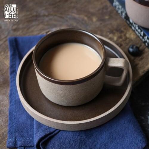Creative Coarse Pottery Coffee Cup & Saucer Set Vintage Handmade High-End Porcelain