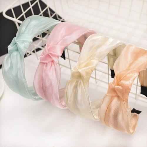 Hotsale Solid Color Organze Hairband Spring and Summer Fashion Knotted Hair Accessories Headband