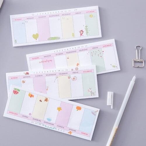 Cute Week Plan Sticky Note Memo Pad Notebook Bookmark Student Office Stationery Make Plan Pineapple Giraffe 40pcs/set 165mm*65mm