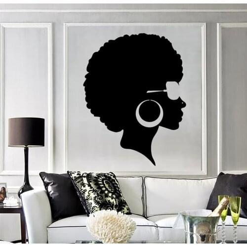 Fashion African Woman Wall Sticker Black Lady Hairstyle Vinyl Wall Decals Beauty Salon Decoration Afro Creative Wall Mural AJ659