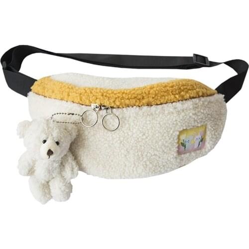 Fashion Women Chest Shoulder Bag Lamb Like Fabric Soft Plush Purse Simple Panelled Phone Pouch Cute Crossbody Bags