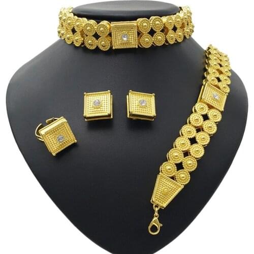 Yulaili Trendy Ethiopia Jewelry Sets Crystal Necklace Earrings Charm Bracelet Ring For Women Fine Jewelery Set Wholesale