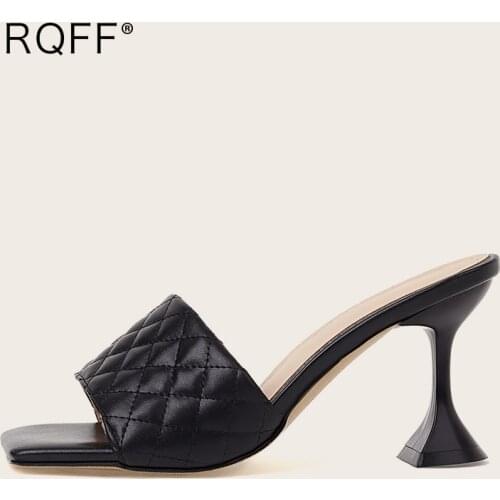 Big Size 48 Woman Shoes High Heels Sexy Open Toe Rubber Sole Stiletto White Black Mules Summer New Adult Sewing Outside Slippers