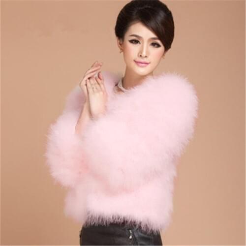 2019 New sexy Ostrich wool turkey real fur women coat genuine feather short plus size winter festival long sleeve jacket 861