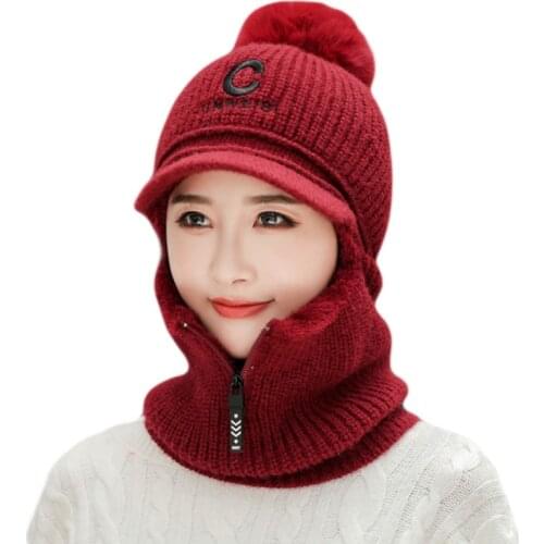 2020 New Winter Zipper Multi Functional Knitted Hat Women Balaclava Mask Warm Thick Skullies Beanies Female Outdoor Ski Cap