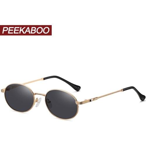 Peekaboo men retro sunglasses oval full metal frame uv400 yellow fashion sun glasses for women 2021 round gold dropshipping