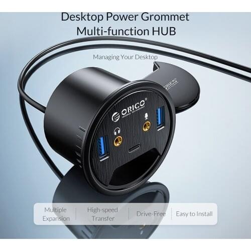 ORICO DESK-2U1C Desktop Grommet USB 3.0 HUB Type-A Type-C Audio Port Dongle Splitter Multi-Function Power Table Mounting Adapter