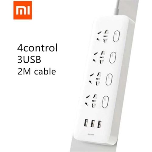 Original Xiaomi Mijia Power Strip 4 Sockets 4 Individual control Switches 5V/2.1A 3 USB port Extension Sockets Charger 2m cable