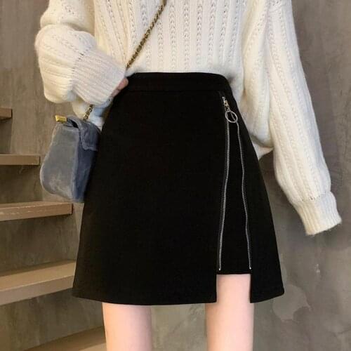 Autumn and Winter Short Skirt Fashion Irregular Womens Black High Waist A- line Skirt Woman Skirts Faldas Jupe