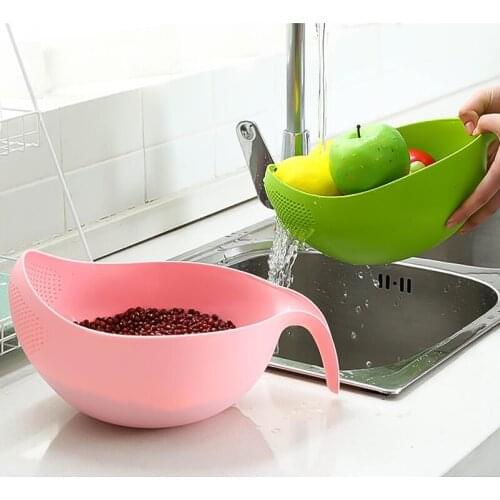 Food Grade Plastic Rice Beans Peas Washing Filter Strainer Green Pink Color Basket Sieve Drainer Cleaning Gadget Kitchen Tool