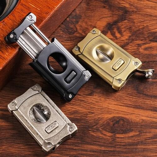 Luxury Stainless Steel Metal Cigar Cutter Gadgets Portable V-Cut Cigar Cutter Built-in Cigar Puncher