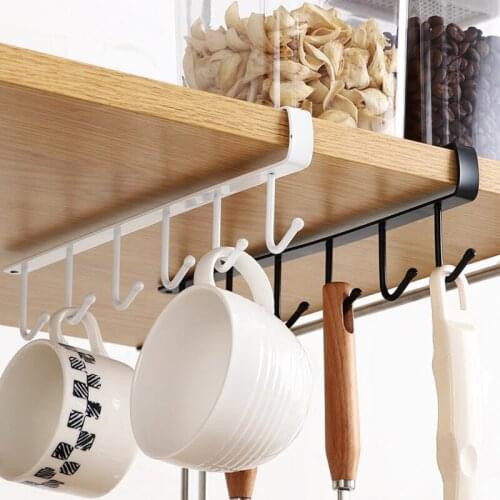 Cabinet storage racks perforated-free multi-function row hooks Wardrobe organizer kitchen seamless nail-free hooks