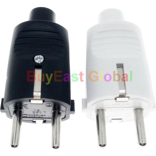 EU Schuko Israeli Type F Rewireable DIY Main Power Plug AC 100~250V 16A Black / White