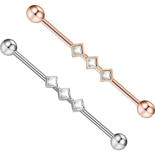 TIANCIFBYJS 14G Stainless Industrial Barbell Earrings Ear Cartilage Body Piercing Jewelry 38mm 1&1/2 Inch 50pcs Silver Rose Gold