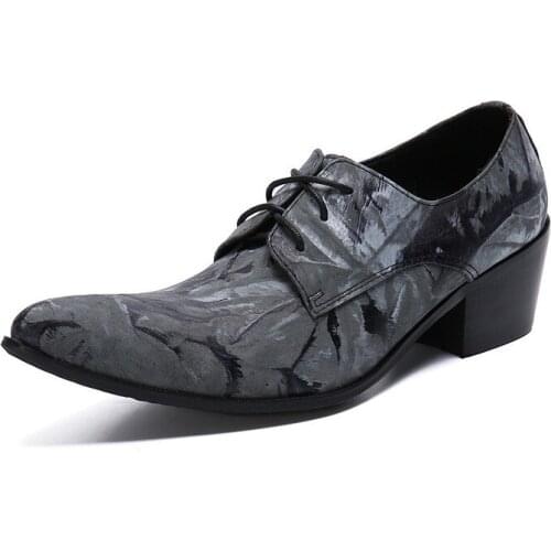 Mens Fashion Genuine Leather Office Oxford Dress Shoes Italian Design Printing Men High Heels Luxury Wedding Party Shoes